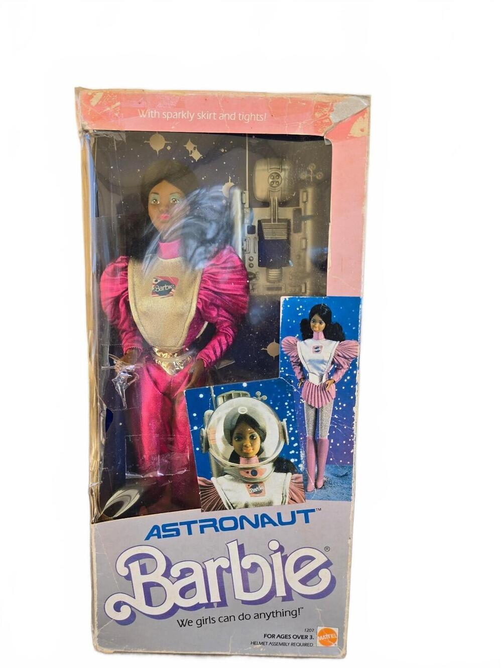 Vintage 1985 Black Astronaut Superstar Barbie Doll, nrfb, worn box